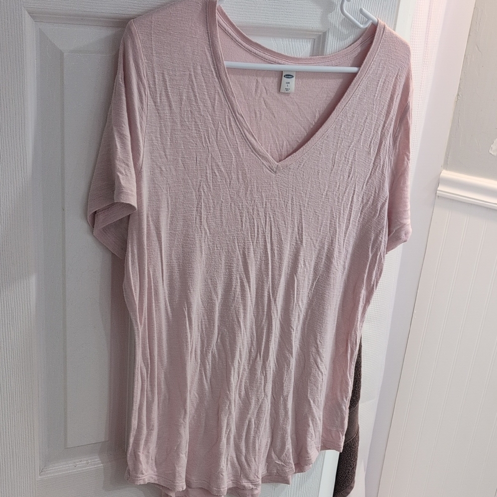 Old Navy Light Pink V-Neck Short Sleeve Luxe Tee